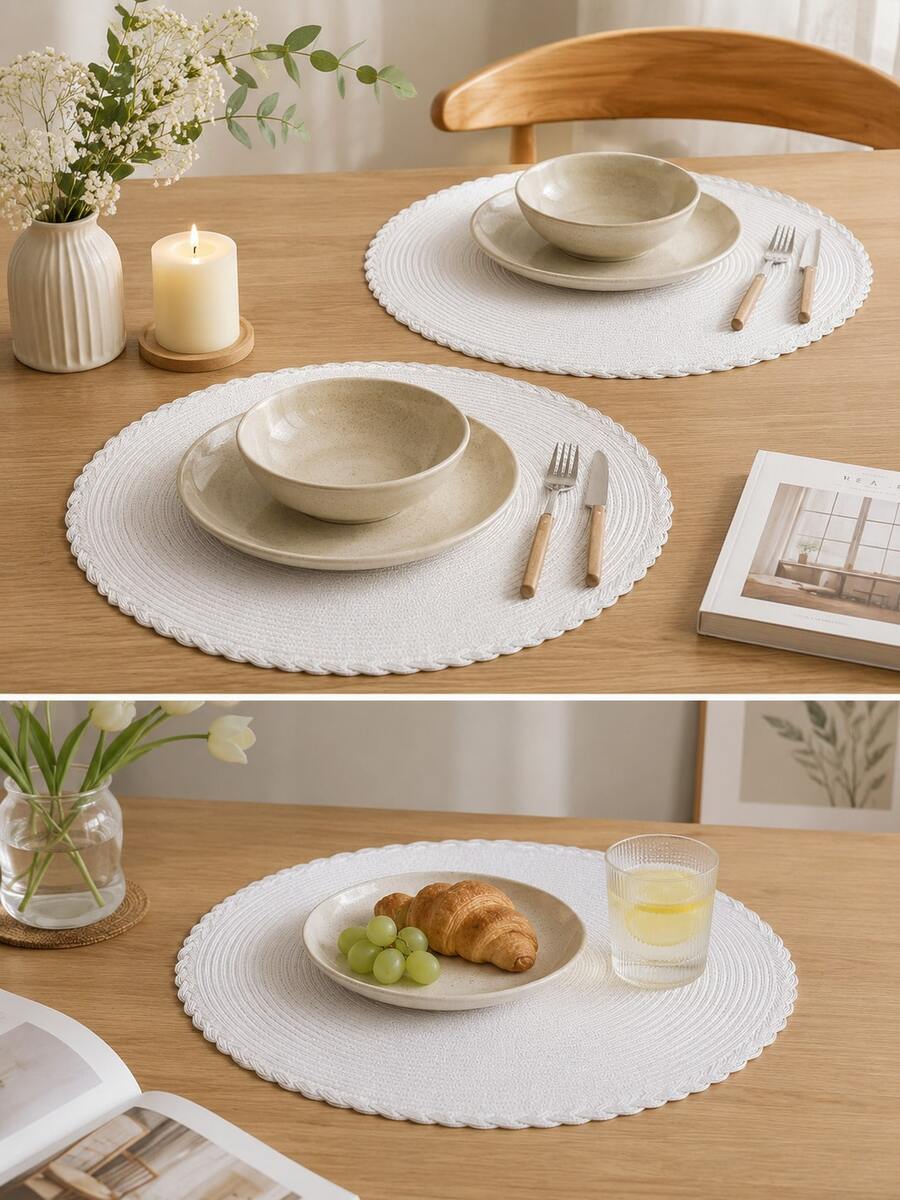 4-Piece Round Placemats, Washable, Heat-Resistant, Non-Slip, Suitable For Restaurant Kitchens, Indoor Weddings, Holiday Parties, And Outdoor Use. - White - View 1