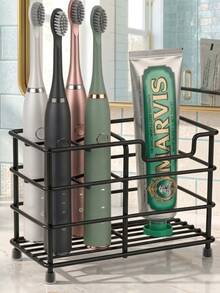 Bathroom Toothbrush Holder, 5/6 Compartment Black Stainless Steel Modern Bathroom Storage Rack With Toothpaste Slot, Suitable For Modern Home Toiletries Storage And Organization - A - View 2