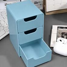 1pc 3-Tier Mini Desktop Drawer Organizer, Small Plastic Storage Box With Drawers, Stackable Lightweight Space-Saving Compact Design, Suitable For Office Supplies - A - View 10