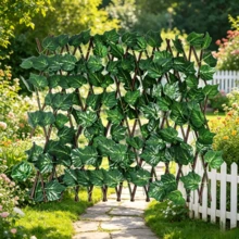 Artificial Grape Leaf Expandable Wooden Fence, (Small/Large Size) Green Leaf Privacy Screen, Freely Stretchable, Garden Path Landscaping, Balcony Fence Privacy Screen, Garden Decorative Fence - Multiple Specifications - View 3