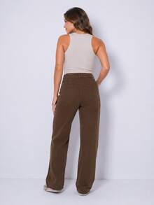 Wide leg feminina lisa - Marrom - View 1