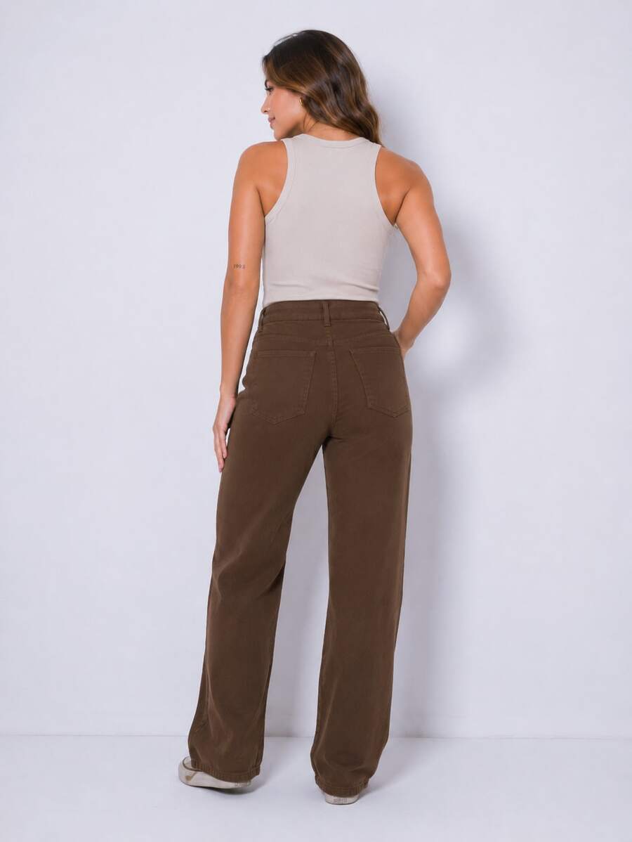 Wide leg feminina lisa - Marrom - View 1