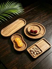 1PC Wooden Tray, Serving Plate, Dessert Platter, Multi-Shape Wooden Tray, Food Service Tray, Coffee Tray, Round Tray, Multi-Function Serving Tray, Solid Wood Tray, Wooden Tray, Suitable For Steak, Breakfast, Sushi, Dessert And Coffee, Kitchen Restaurant Decor, Modern Coffee Table Centerpiece And Storage Tray, Suitable For Halloween, Christmas Party Gatherings And More - View 4