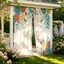 2pcs Colorful Floral & Green Leaf Sheer Curtains, Bohemian Pastoral Style Window Decor, 2D Flat Print, Rod Pocket Style, Lightweight & Translucent, No Lining, Floral Sheer Curtains, Window Sheer Curtains, Bedroom & Living Room Window Sheers, Only Includes Sheer Curtains, No Accessories - Multicolor - View 6