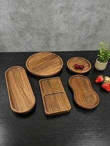 1PC Wooden Tray, Serving Plate, Dessert Platter, Multi-Shape Wooden Tray, Food Service Tray, Coffee Tray, Round Tray, Multi-Function Serving Tray, Solid Wood Tray, Wooden Tray, Suitable For Steak, Breakfast, Sushi, Dessert And Coffee, Kitchen Restaurant Decor, Modern Coffee Table Centerpiece And Storage Tray, Suitable For Halloween, Christmas Party Gatherings And More - View 3