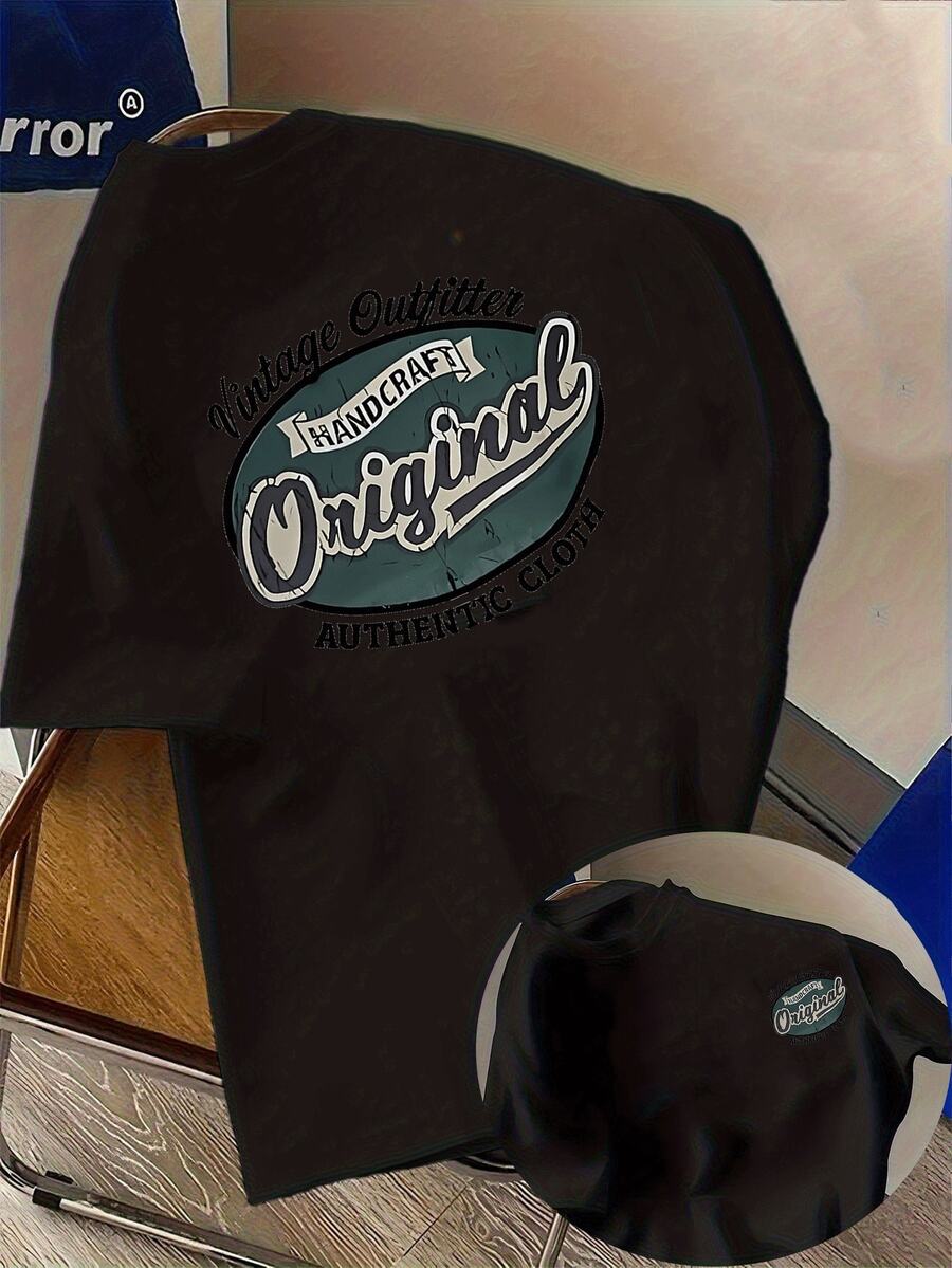 1 pièce, T-shirts graphiques basiques décontractés pour hommes en pur coton sommersommer - Noir - Voir 1