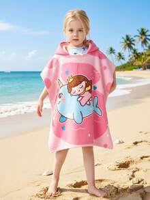 1pc Kids Beach Towel, Unisex Mermaid Hooded Bath Towel, 3-6 Years Old Toddler Pool Towel - Multicolor - View 18