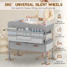 Contemporary Folding Baby Changing Table, Height Adjustable With Wheels - Grey - View 3