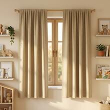 1pc Pale Yellow Blackout Curtain, Heat-Insulating Sun-Blocking Curtain, High-Density Polyester Rod Pocket Curtain, Suitable For Bedroom, Living Room, Essential For Summer Cooling - Light Yellow - View 4