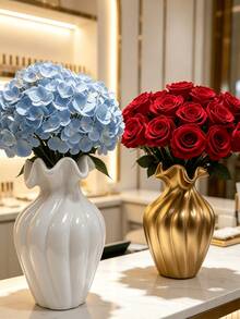 1Pc Gold Lace Vertical Stripe Art Vase - Nordic Modern Light Luxury Resin Flower Vase For Living Room & Desk | Home Decor, Room Decor, Vintage Decor, Boho Decor, Desk Decor, Unique Gift, Table Centerpiece, Housewarming Gift - Multicolor - View 2