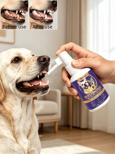 Bình xịt làm sạch răng cho chó & mèo, bình xịt chăm sóc răng miệng & hơi thở thơm mát dịu nhẹ cho thú cưng, thiết kế đặc biệt để chăm sóc răng miệng hàng ngày cho chó & mèo, chỉ cần xịt hàng ngày để loại bỏ mảng bám & cao răng, giảm hôi miệng, kết cấu phun sương mịn dễ dàng bám vào răng, không cần chải răng cưỡng ép thường xuyên, sử dụng tiện lợi trong khi cho ăn & chơi đùa, duy trì vệ sinh răng miệng, hơi thở thơm mát lâu dài, phù hợp cho mọi lứa tuổi mèo & chó để chăm sóc hàng ngày lâu dài (Quà tặng thú cưng)