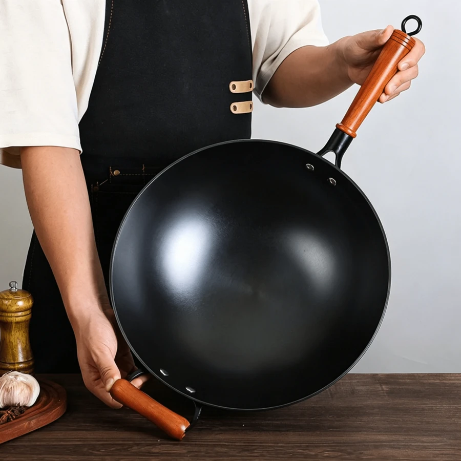 1 Piece Iron Wok, Fast Heat Conduction, Delivers Delicious Stir-Fries, Compatible With Gas Stoves, No Spillage While Tossing Food, Wear-Resistant And Long-Lasting - View 1