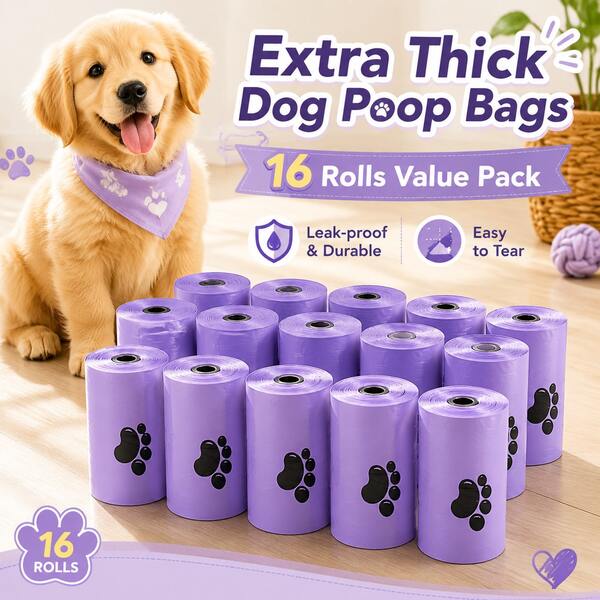 240pcs/16 Rolls Random Style Thickened Dog Poop Bags, Durable Leak-Proof Dog Waste Bags Replacement Rolls, High-Quality Large Paw Print Design, Portable For Outdoor, Park And Camping Use, Purple, Perfect Pet Christmas Gift