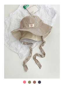Wide Brim Striped Bucket Hat Beach Vacation Sun Hat Vintage Patchwork Contrast Color Drawstring Wide Brim Bucket Hat Boho Vacay Spring Summer Sun Hat Bright Monochromatic Looks Tie-Up Sun Protection Hat Travel UV Protection - Multicolor - View 14
