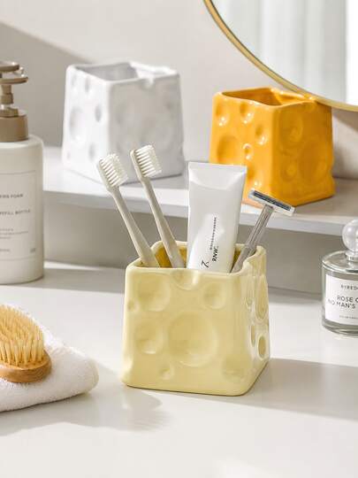 Ins Cheese Resin Toothbrush Holder, Cute Macaron Multi-Purpose Bathroom Counter Organizer For Skincare Tools