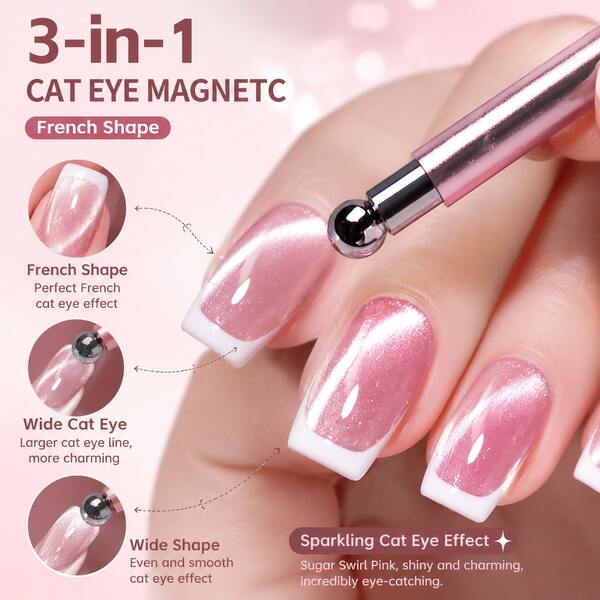 French Cat Eye Magnetic Set, 1/2pcs 3-In-1 Dual-Ended Nail Art Magnetic Pen, Includes Heart, Lightning And Ball Shapes, Suitable For Cat Eye Gel Nail Polish, Side Light Wide Light Glass Glowing Effect DIY Nail Art Tool (Magnet Only), Nail Art Supplies, Back To School