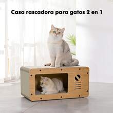 Casa para Gatos Multifuncional com Riscador Integrado, Cama Aconchegante para Descansar e Brincar, com Campainha Pendurada que Entretem o seu Animal, Protege seus Moveis e Sofas enquanto o Gato Brinca e se Exercita em Casa, Design Pratico e Divertido para o Lar - L - Ver 2