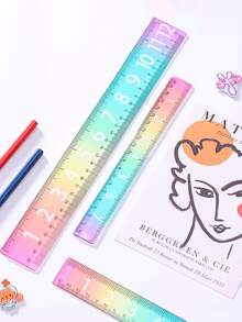 Gradient Rainbow Ruler, Rainbow Color Acrylic Plastic Straight Ruler, Precise Measuring Tool, Suitable For Students, Teachers, Office Workers, Large Number Display Clear, Perfect For Precise Drawing And Measuring In Schools And Offices, Back To School Essential, Gift For Teachers And Students - Multicolor - View 5