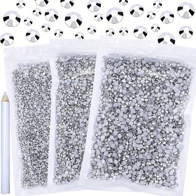 6000/5000顆平底樹脂水鑽珠，2mm 3mm 4mm 5mm 非熱黏平底圓形果凍亮面樹脂水鑽，適用於DIY珠寶手工、製作配件、裝飾鞋子、裝飾衣物、裝飾包包