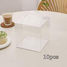 10pcs Transparent Plastic Cake Boxes, 3/4/5 Inch Handheld Party Packaging, PET Material, With Lock, Suitable For Cakes, Chocolates, Donuts, Pastries, Cubes, Christmas, Halloween, Easter, Thanksgiving - Multicolor - View 13