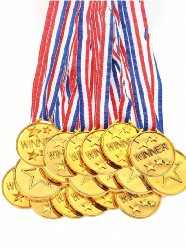 50pcs Gold Plastic Medals, Sports Meet Medals, Sports Medals, Competition, Talent Show, Spelling Bee Medals, Birthday Party, Gifts, Classroom Incentive Awards, Back To School Awards
