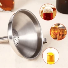 1 pieza Embudo de acero inoxidable, gran diámetro para cocina, filtración de aceite, pantalla de filtro, cuchara de filtración - Ver 8