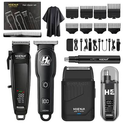 HIENA 5-Piece Men's Hair Clipper Set Professional Electric Hair Trimmer Shaver Beard Trimmer Nose Hair Trimmer Grooming Kit Men's Hair Clipper Shaver Nose Hair All-In-One Set Father's Day Gift