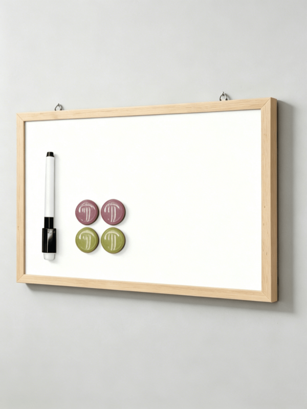 1 pieza Pizarra de notas con marco de madera magnético, de doble uso para colocación en escritorio y montaje en pared. Incluye 4 pegatinas magnéticas de colores y marcadores, pizarra de mensajes borrable, adecuada para apartamentos, cocinas, estudios y oficinas