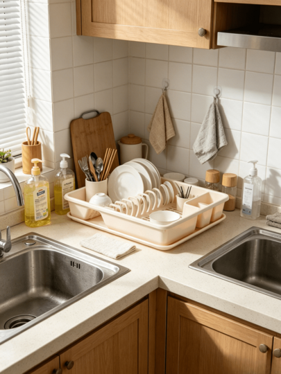 Detachable Plastic Dish Drying Rack With Drain Tray, Multi-Grid Cutlery & Plate Storage Organizer, Space Saving Kitchen Countertop Dish Holder For Home Apartment Kitchen Utensil Drying Storage