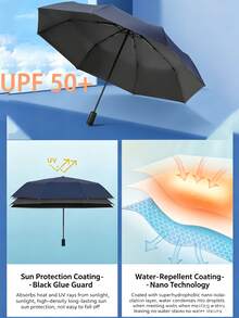 Paradise umbrella Tiandao Umbrella 1pc Fully Automatic Open & Close Umbrella, One-Touch Operation, Sun & Rain Dual Use, 8 Ribs, Solid Color Business Umbrella, Black Coating UPF50+ Sun Protection, 3-Fold Parasol, Solid Color Folding Umbrella, Unisex, Single Person Umbrella, Summer UV Protection Umbrella, Rainy Day Gift Umbrella, Travel Umbrella - Paradise Umbrella - View 6