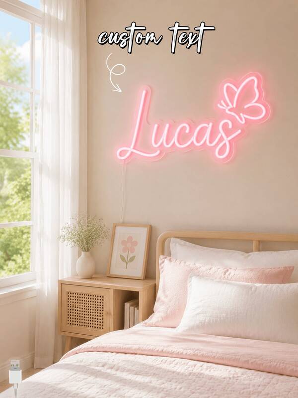 Letrero de luz de neón de mariposa personalizado, luz de pared LED personalizada, alimentada por USB, perfecto para decoración de dormitorio, sala de estar y regalo de cumpleaños único