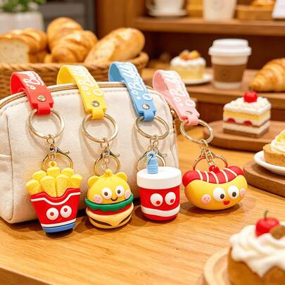 1pc Creative Funny Cute Food Hamburger Fries Hot Dog Keychain Pendant, Fun Daily Accessory For Clothes, Bags And Car Keys, Suitable For Food Lovers, Holiday Party Gifts, Graduation Gifts