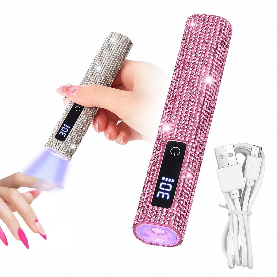 GANLAIX 水鑽便攜式美甲烘乾燈，可充電 UV LED 凝膠美甲固化燈，180mAh 迷你凝膠指甲油烘乾機，閃亮美甲用品，單鍵式美甲禮物