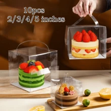 10pcs Transparent Plastic Cake Boxes, 3/4/5 Inch Handheld Party Packaging, PET Material, With Lock, Suitable For Cakes, Chocolates, Donuts, Pastries, Cubes, Christmas, Halloween, Easter, Thanksgiving - Multicolor - View 8