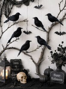 Halloween Black Crow Decor: 5ft Realistic Feather Crow Statue, Perfect For Witch Theme Decor, Haunted House, Halloween Party And Spooky Home And Garden Decoration - Multicolor - View 7