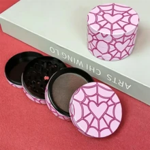 Sweet & Cool Peach Pink Heart-Shaped Spider Web Pattern Grinder, 4-Layer Metal Gear Grinder, Evenly Crushing! Portable Smoking Accessory! Suitable For Hand-Rolled Smokers! Holiday Gift! Valentine's Day Gift! - View 4