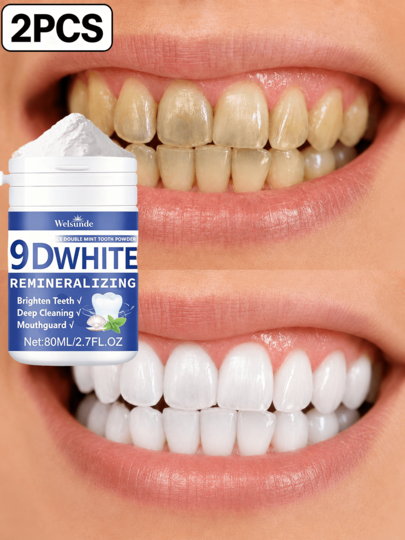 welsunde 2pcs 9D White Remineralizing Hydroxyapatite Tooth Powder.Tooth Powder.Designed For Thorough Cleaning And A Bright Smile.80ml/3.71oz 2pack,Deep Cleansing To Freshen Breath,Suitable For Teeth Whitening And Stain Removal By Brushing,Local Warehouse