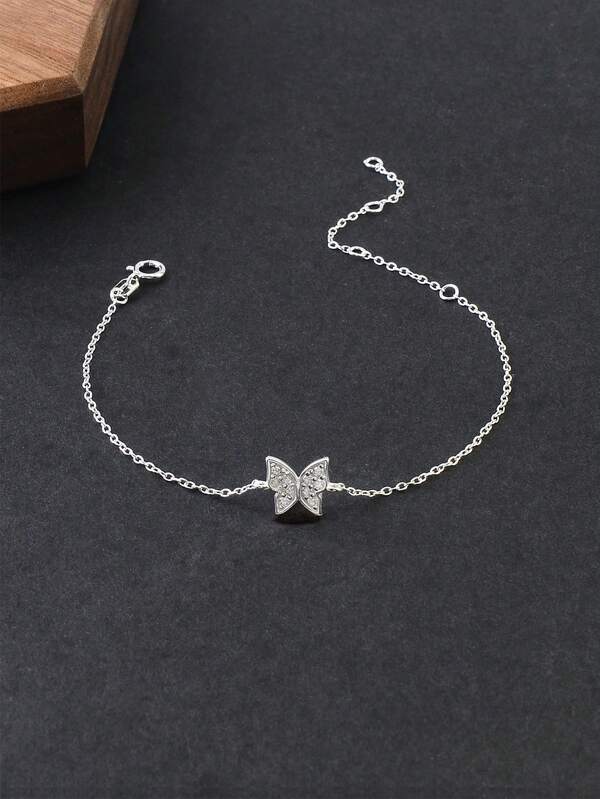 925 Sterling Silver Butterfly Bracelet For Women, High-End Luxury Rhinestone Inlaid Delicate Daily Versatile Wristband Jewelry