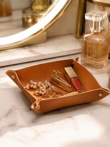 Snap-Button Foldable PU Leather Storage Tray, Desktop Organizer For Keys, Coins, Jewelry And Small Items - Multicolor - View 1