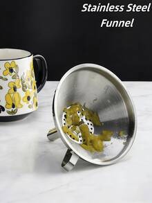 1 pieza Embudo de acero inoxidable, gran diámetro para cocina, filtración de aceite, pantalla de filtro, cuchara de filtración - Ver 2