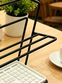 1pc Korean Style Luxury Thickened Metal Rectangular Tiered Drip Drying Rack With Water Tray, Hanging Glass Cup & Mug Holder, Kitchen Countertop Tiered Cup Storage Rack Teacup, Coffee Cup, Double Layer Drip Tray Rack - Black - View 3