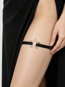 1pc Adjustable Black Elastic Thigh Garter, Hollow Star Pattern, Punk Y2K Style Leg Accessory, Suitable For Women's Party And Nightclub Outfit - A - View 2