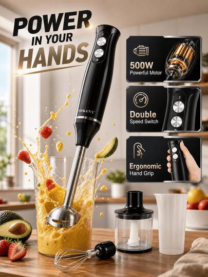 SOKANY1710-4 Mixer, Immersion Mixer And 4-In-1 Hand-Held Mixer, Including Multi-Function Stick Mixer, Mixer, Chopping Cup And Measuring Cup, Are Suitable For Families And Professional Restaurants, With Beautiful Packaging And A Good Choice For Gifts.