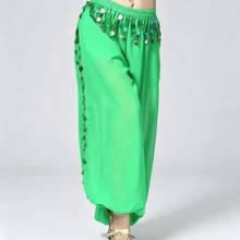1pc Belly Dance Sequin Performance Pants, Stage Performance Lantern Pants, Dance Practice Sequin Wide Leg Pants, Suitable For Festivals, Exotic Decor, Bohemian Vintage Style, Sari Inspired Design - Multicolor - View 11