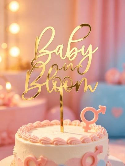 3 món trang trí bánh chữ Boy Or Girl bằng acrylic màu vàng, trang trí bánh sinh nhật Happy Birthday cho tiệc tiết lộ giới tính, bánh pie