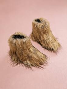 Girls' Khaki Brown Long Fur Snow Boots, Thick Warm Anti-Slip Soft Sole Autumn/Winter Boots - Brown - View 7