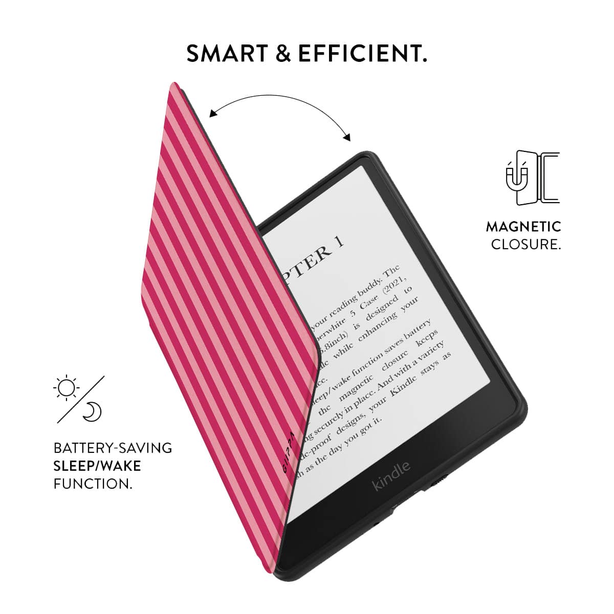 GIIPPA 1pc Pink Striped Kindle Protective Case With Hand Strap, Perfect Valentine's Day/Christmas Gift For Book Lovers, Auto Wake/Sleep E-Reader Protective Cover, Compatible With Kindle Paperwhite 5/6/7/10/11/12, Kindle Colorsoft 1st Gen, Basic Kindle 8/10/11 All Kids Edition And Signature Edition - Multicolor - View 4