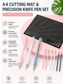 3/4/5/6/7/8 件套美工刀笔套装适用于贴纸剪贴簿切割工具快递盒刀学校用品 DIY 工艺用品 - 彩色 - 查看 2