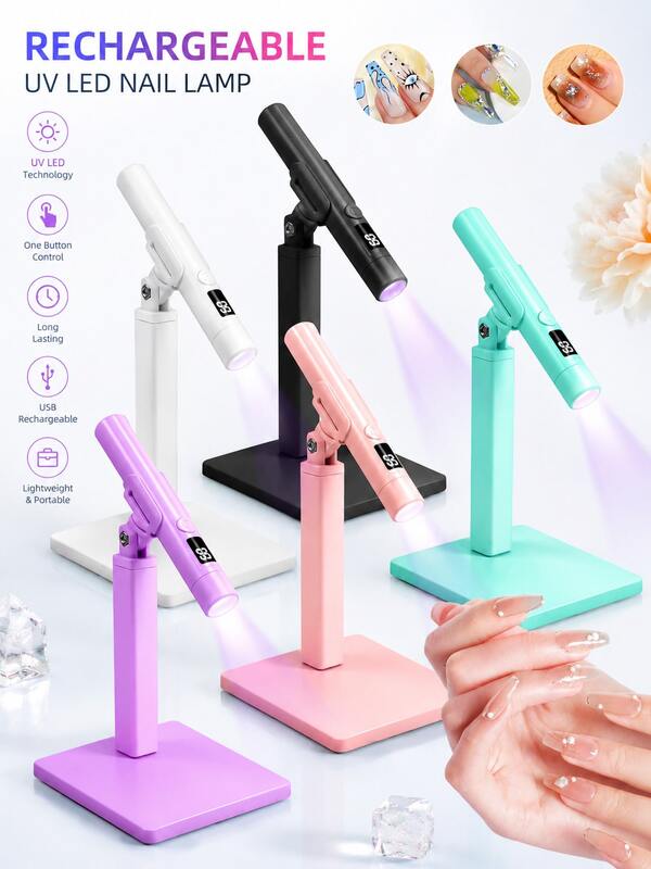 LIMEGIRL Lámpara de uñas LED UV, secado rápido con soporte y estampador de uñas francés, luz UV inalámbrica recargable portátil, secador de uñas vertical mini, adecuado para principiantes y profesionales