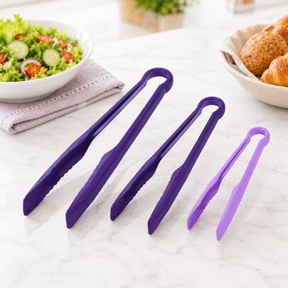 3PCS Plastic Serving Tongs Set, Large Medium Small Kitchen Food Tongs With Textured Grip Tips, Hanging Loop For Salad, Bread, Cake, Desserts, Party Buffet & Daily Serving